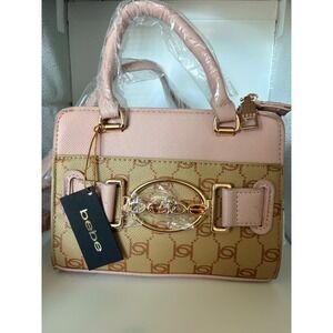 bebe Lailani Monogram Handle Crossbody Almond/Powder Pink MSRP $89
